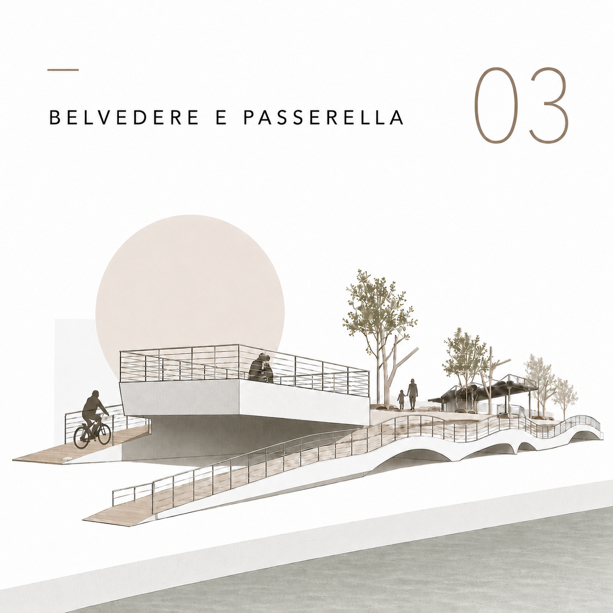 Planimetria e render del belvedere di Porticello, Villa San Giovanni